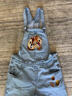 Disney Her Universe Chip & Dale Denim Shortalls Size 2 Embroidered Acorns